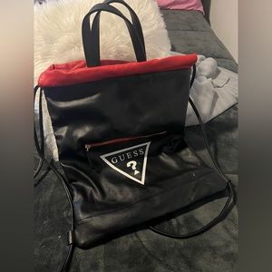 Red and black Leather Guess backpack